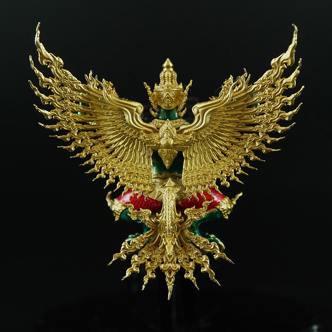 พญาครุฑพิษฐาน รหัส 9 เนื้อบรอนซ์ชุบทองลงยากายเขียว