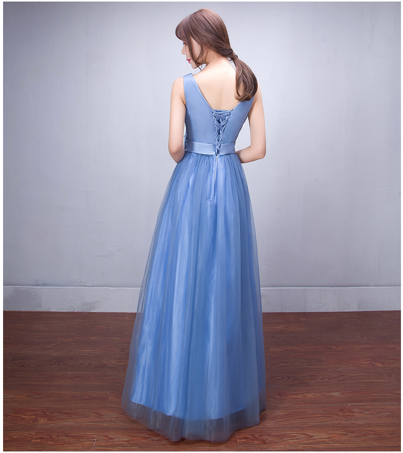 Pre-order ชุดราตรีสั้น ชุดเพื่อนเจ้าสาว กระโปรงตาข่าย มีหลายแบบ สีฟ้า (เชือกผูกหลัง)