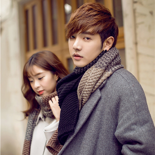 ผ้าพันคอไหมพรมถักลายตัดสี ผืนยาว ใช้ได้ทั้งหญิงและชาย (11307L)