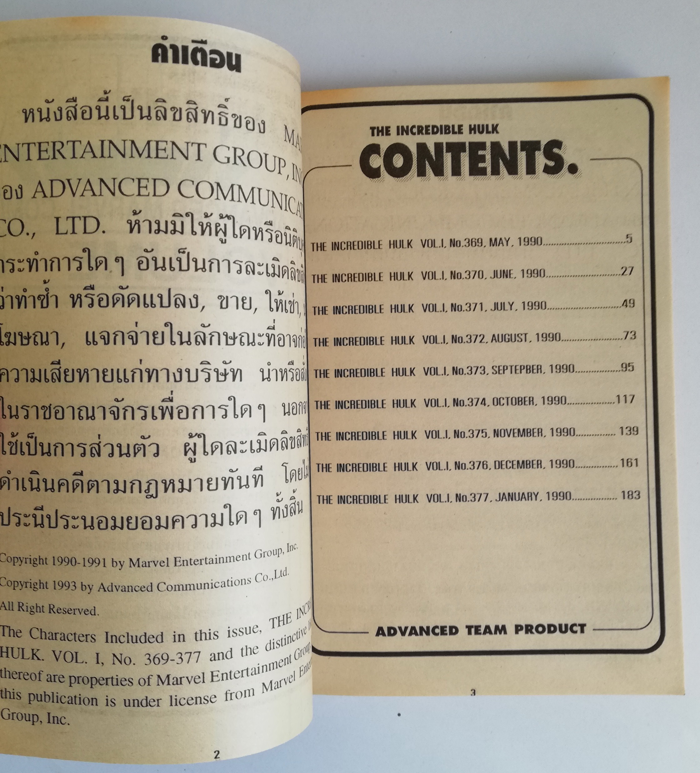 พ็อคเก็ตบุ๊คสะสมแนวอนิเมชั่น หนังสือการ์ตูนเก่า the Incredible Hulk ฉบับที่6 May 1990-Jan 1990