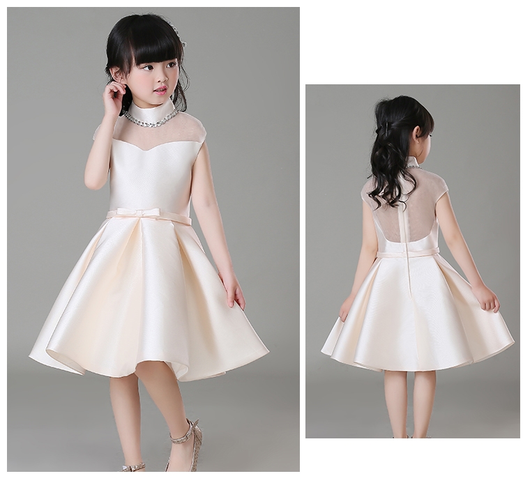 Pre-order ชุดราตรีเด็ก ชุดออกงาน ชุดกระโปรง สไตล์เจ้าหญิง แขนกุด คอสูง คาดเอวด้วยโบว์ กระโปรงจับจีบเล็กน้อย สวยหวาน มีซิปหลัง