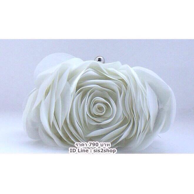 พร้อมส่ง Evening Clutch กระเป๋าออกงาน รูปดอกกุหลาบ เนื้อซาตินสวย พร้อมสายโซ่ สั้น-ยาว