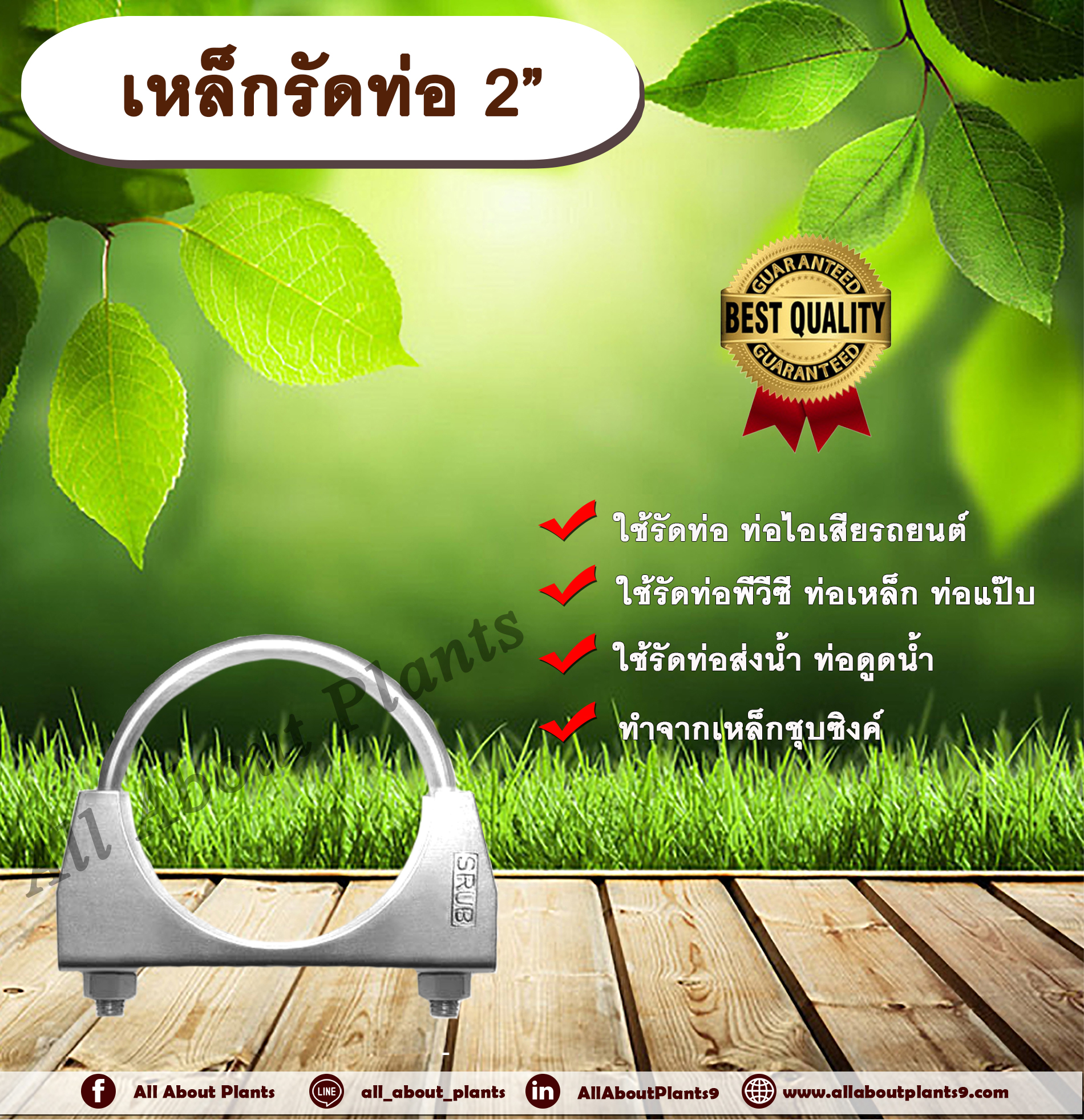 เหล็กรัดท่อ 2” (2 นิ้ว) เหล็กรัดท่อไอเสีย ท่อพีวีซี ท่อเหล็ก ท่อแป๊บ ท่อส่งน้ำ ท่อดูดน้ำ allaboutplants ชิ้น