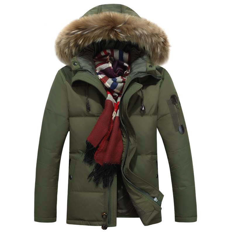 เสื้อกันหนาวผู้ชาย เสื้อแจ็คเก็ตขนเป็ดรุ่นหนาลุยหิมะ ฮู้ดแต่งเฟอร์ (10168MM)
