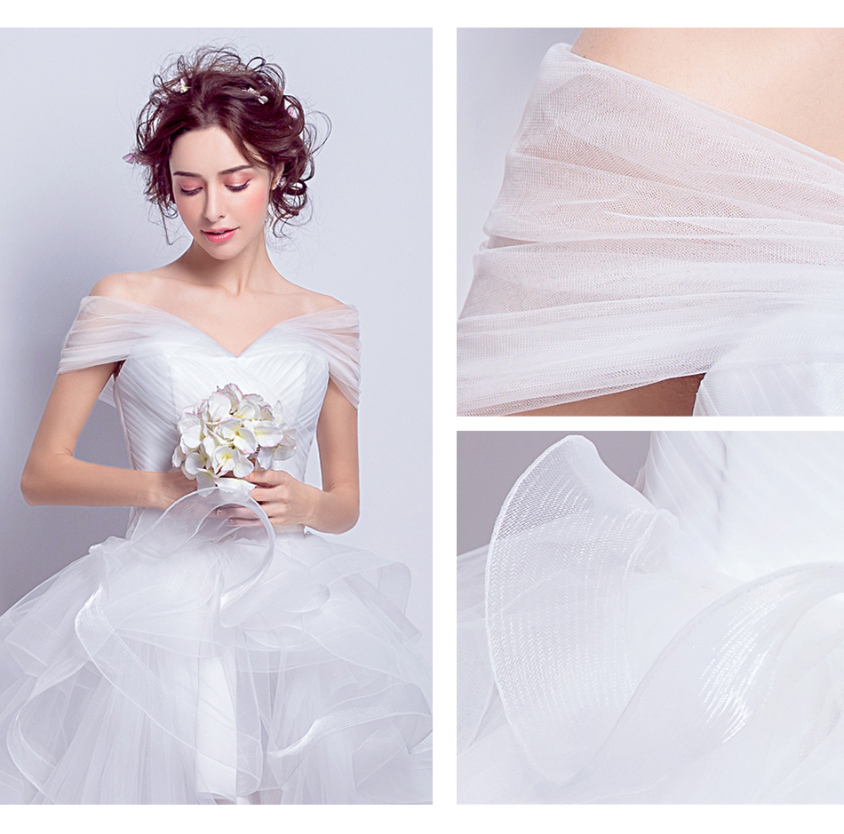 Pre-order ชุดแฟนซี ชุดเจ้าสาว ชุดราตรี ชุดเจ้าสาว ไหล่ปาด สีขาว หน้าสั้นหลังยาว ผ้าไหมแก้ว เชือกผูกหลัง