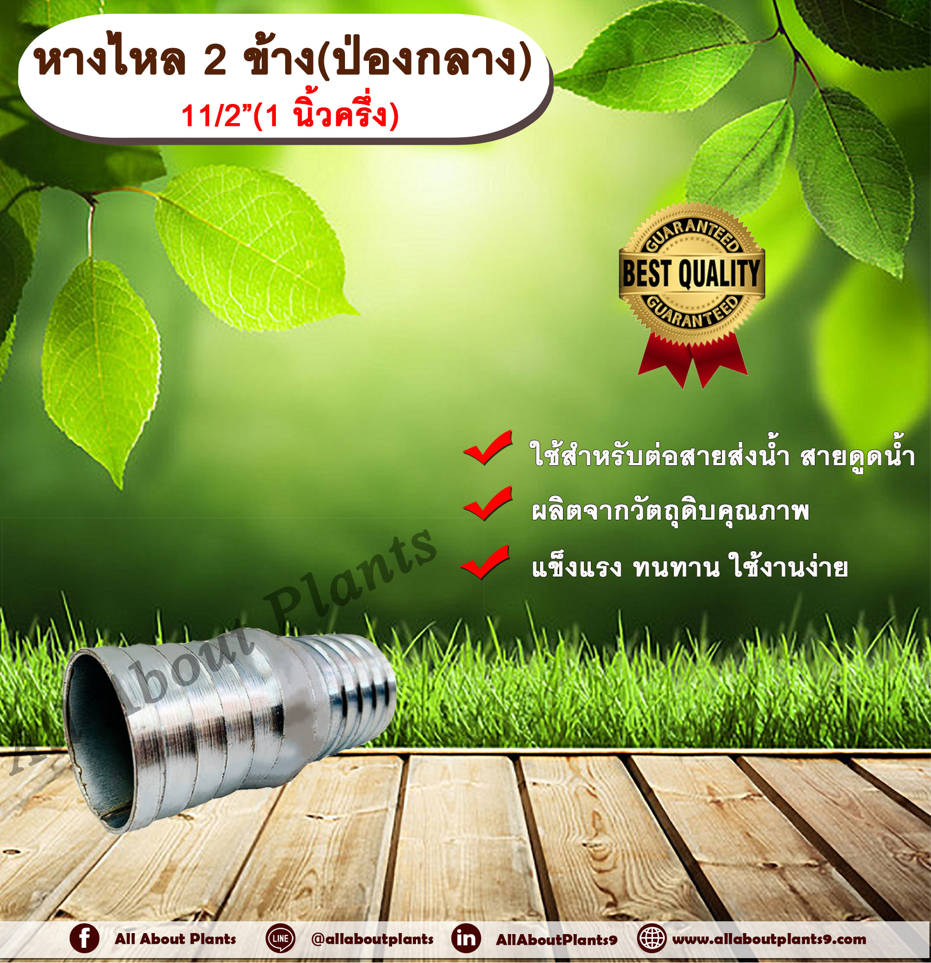 หางไหล 2 ข้าง(ป่องกลาง) ขนาด 1 นิ้วครึ่ง ข้อต่อสายส่งน้ำ ข้อต่อสายดูดน้ำ ข้อต่อสายส่งน้ำผ้าใบ หางไหล หางไหลป่องกลาง แป๊บรีด หางไหล 2 ทาง แป๊บเหล็ก แป๊บต่อสายยาง allaboutplants ชิ้น