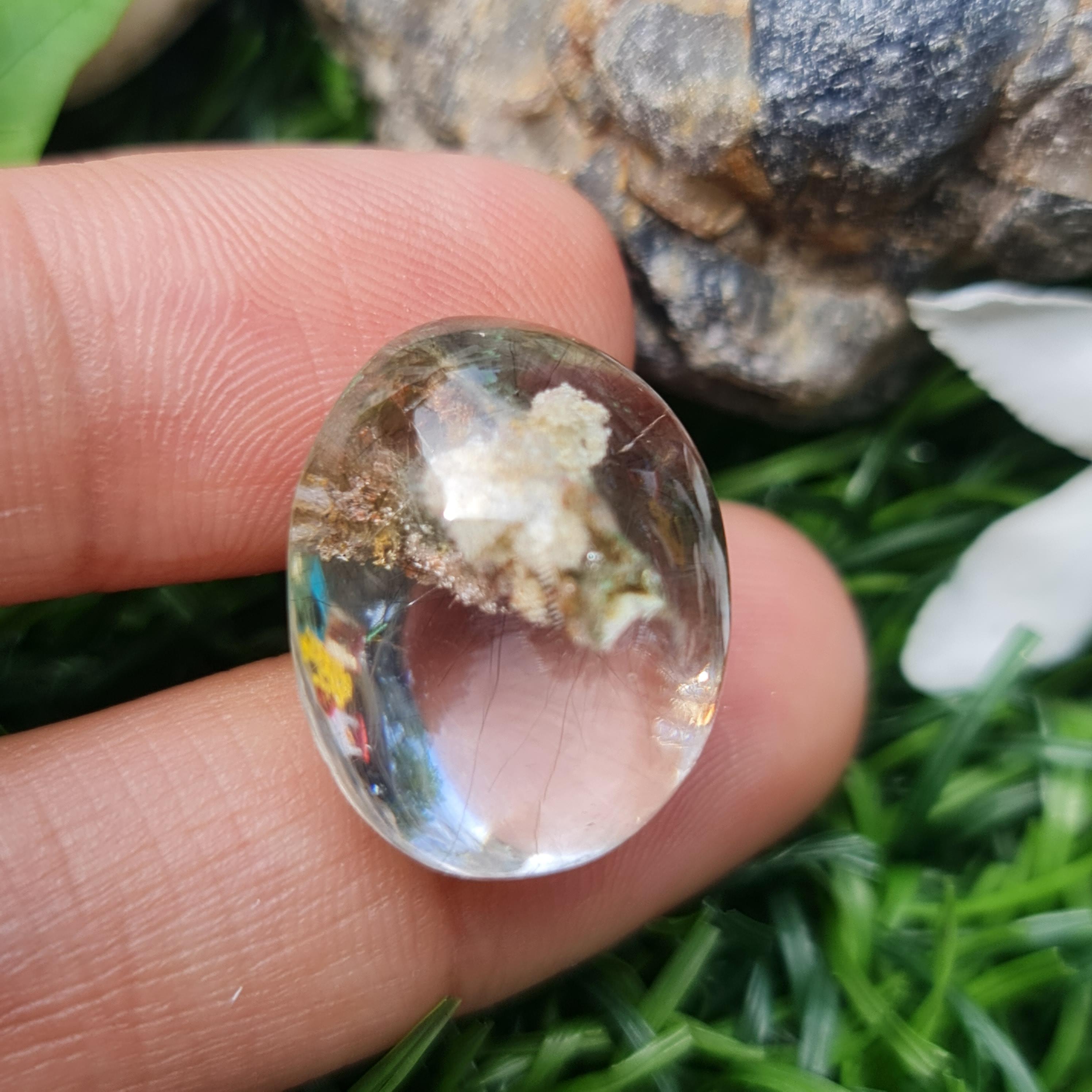 โป่งข่าม ควอตซ์ Rutilated Quartz 27.62 กะรัต Cts. พลอยแท้ อัญมณีมงคลประจําวันเกิด เครื่องประดับพลอย