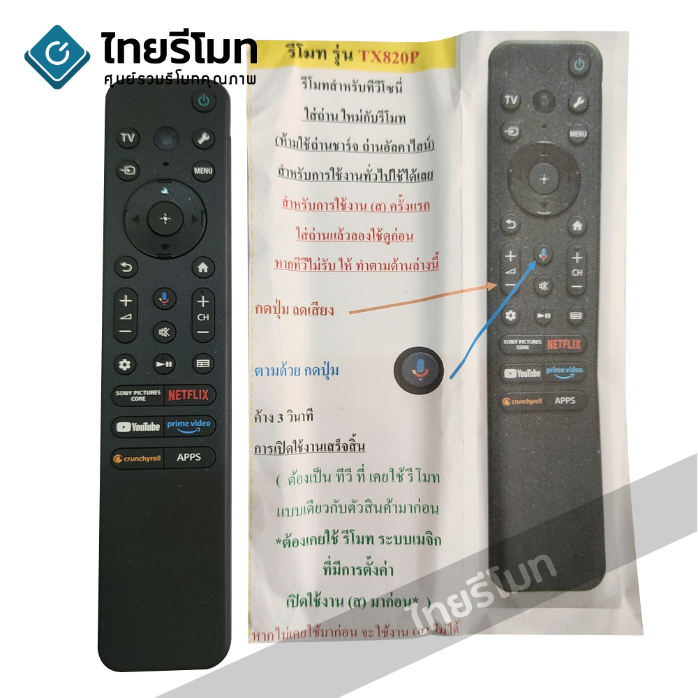 รีโมททีวีSony รุ่นTX820P *รองรับการสั่งงานด้วยเสียง* (มีปุ่มSony Pictures Core/ปุ่มNetflix/ปุ่มYoutube/ปุ่มprime video/ปุ่มAPPS/ปุ่มcrunchyroll) SMART TV