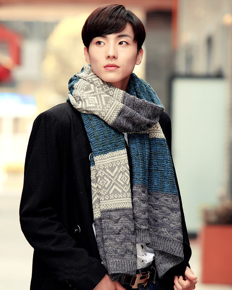 ผ้าพันคอไหมพรมถักลาย ผืนยาว ใช้ได้ทั้งชายและหญิง (10263MM)