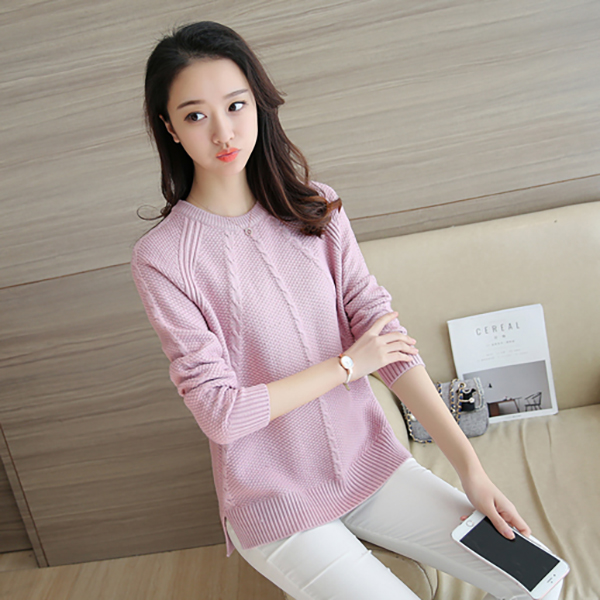 เสื้อสเวตเตอร์ไหมพรม แขนยาว ผ้านิ่มถักลาย (12085B)