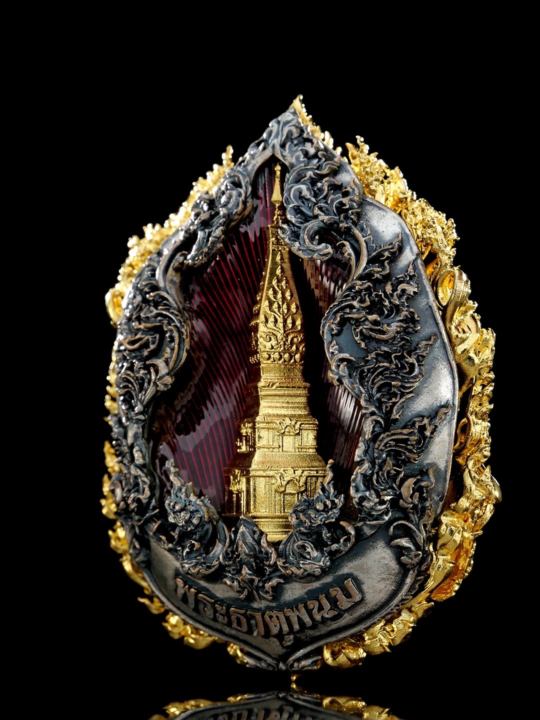 พระยมกปาฎิหาริย์ รายการพิเศษ เนื้อบรอนซ์ชุบทองหลังชุบซาตินลงยาแดง