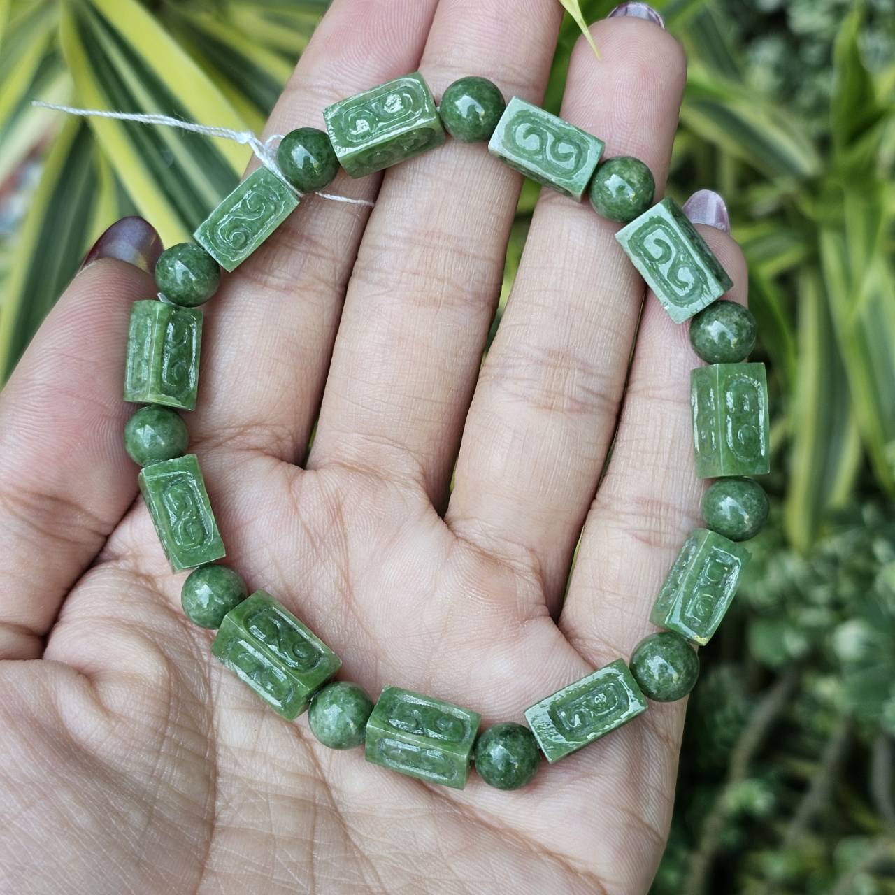 ๋JB6803002 หยก พม่า แท้ Jade กำไล ประคำหยกแกะสลัก 6.1 มม. (Jadeite Beads Bracelet) พม่า (Myanmar)