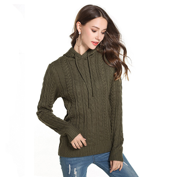 เสื้อสเวตเตอร์กันหนาว มีฮู้ด ไหมพรมหนานุ่มถักลายนูน (12281B)