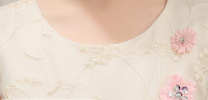 Pre-order ชุดราตรีเด็ก ชุดออกงาน ชุดกระโปรง สไตล์เจ้าหญิง แขนกุด แต่งดอกไม้สามมิติทั้งชุด มีซิปหลัง