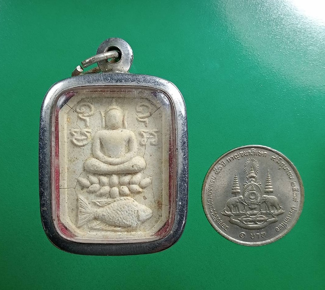 ผ2971 พระพิมพ์ทรงปลาตะเพียน หลวงปู่ทิม วัดพระขาว จ.อยุธยา หลังโรยพลอย