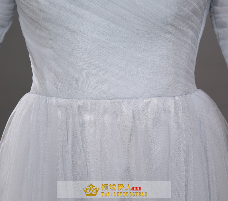 Pro-order ชุดราตรียาว แขนสั้น คอกลม ผ้าตาข่าย ปักเลื่อม จับจีบ ซิปหลัง ไซส์ใหญ่ XS-5XL