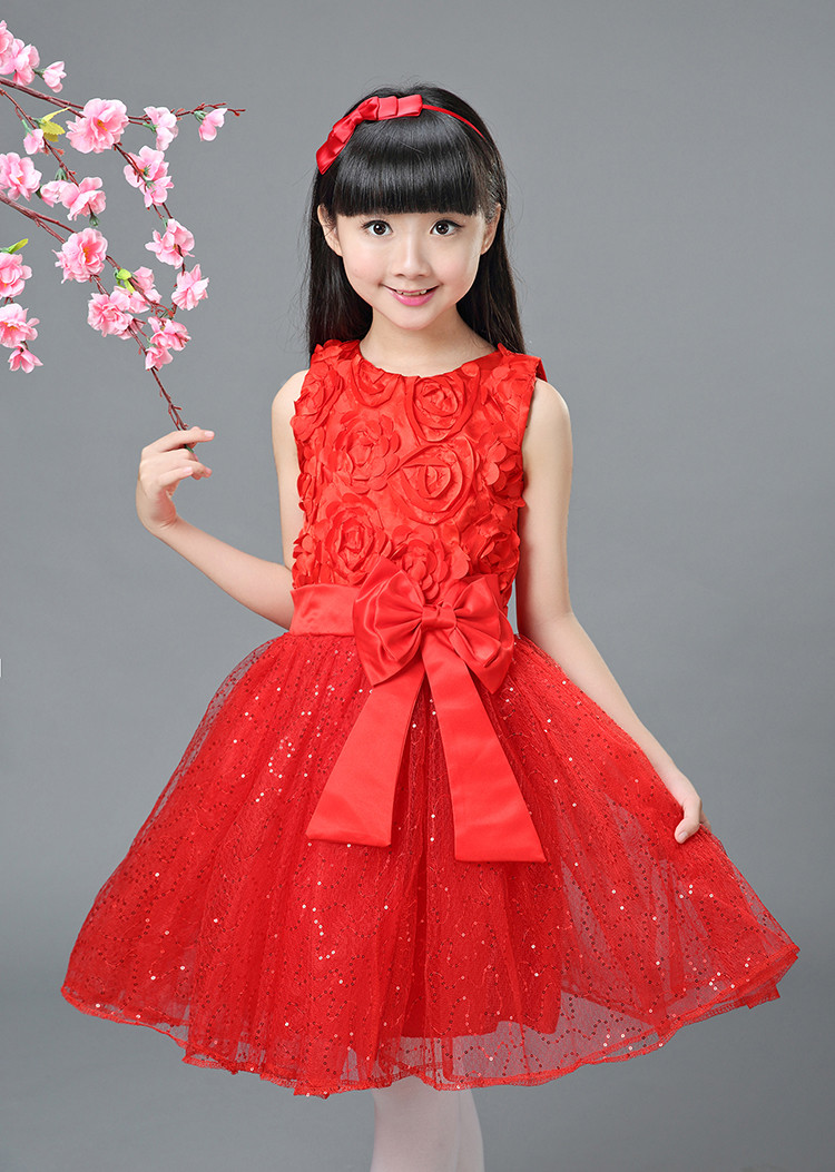 Pre-order ชุดราตรี ชุดแสดง แขนกุด คอกลม แต่งโบว์คาดเอว กระโปรงตาข่าย แต่งดอกช่วงอก