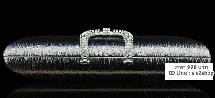 พร้อมส่ง Evening Clutch กระเป๋าออกงาน สี น้ำตาลทอง แบบเรียบหรู คาดคริสตัลฝาปิด