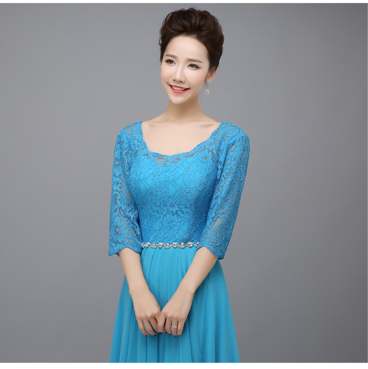 Pro-order ชุดราตรียาว แขนสามส่วน แต่งลูกไม้ช่วงบน (ลูกไม้เนื้อนิ่ม) ตัวกระโปรงเป็นผ้าชีฟอง ช่วงเอวแต่งเพชร สวยหรู ซิปหลัง ไซส์ใหญ่ XS-4XL