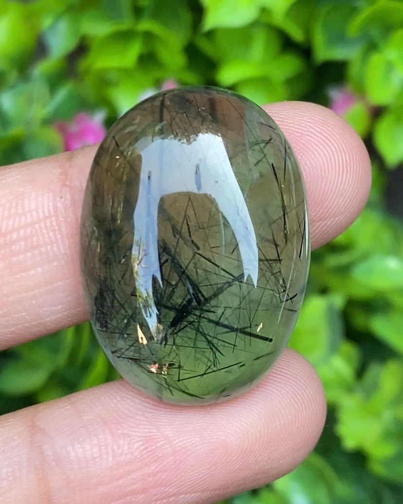 ไหมดำ พรีไนท์ Prehnite with Black tourmaline 41.0 กะรัต Cts. พลอยแท้ อัญมณีมงคลประจําวันเกิด เครื่องประดับพลอย