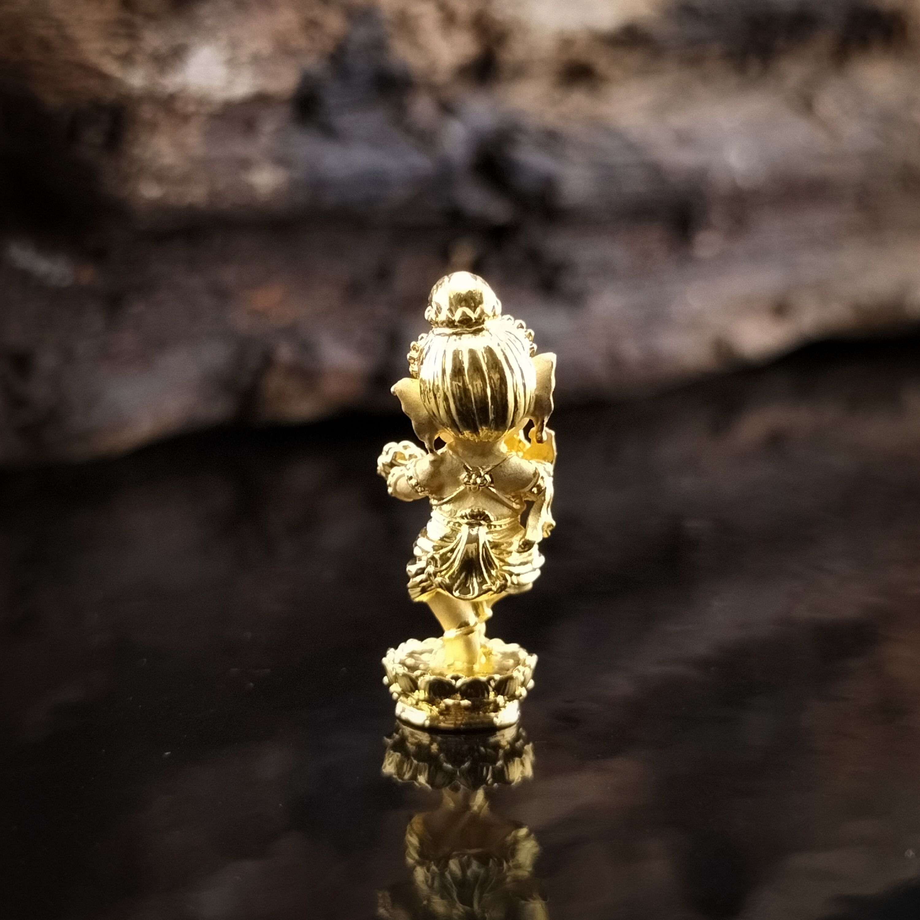 พระพิฆเนศน้อย คเณศนาฏย รหัส 7.2 เนื้อบรอนซ์ชุบทอง