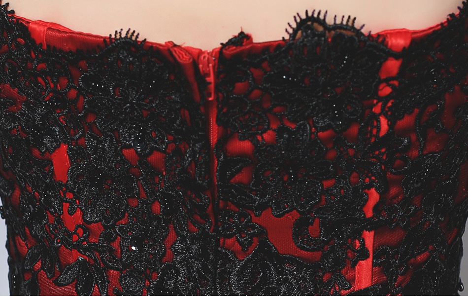 Pre-orderชุดแฟนซีชุดราตรียาวเกาะอกสีดำแดงแต่งผ้าลูกไม้สไตล์เจ้าหญิง