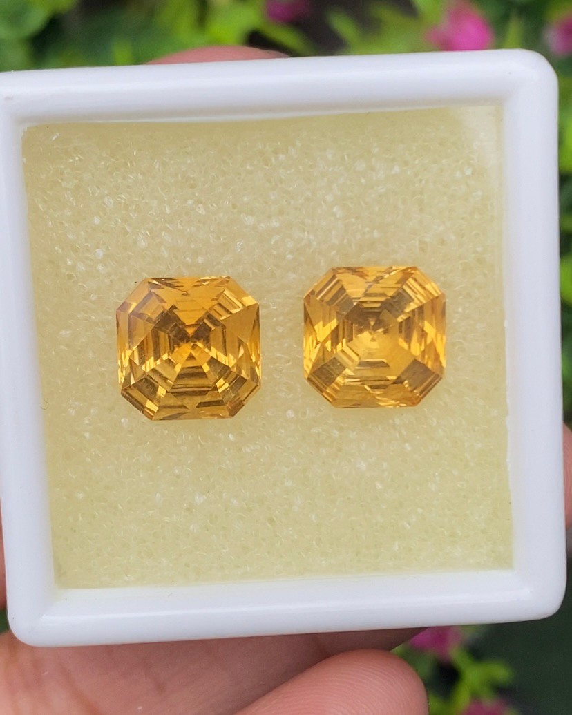 พลอย ซิทริน Citrine 8.765 กะรัต (Cts.) 2 เม็ด (Pcs.) พลอยแท้ อัญมณีมงคลประจําวันเกิด เครื่องประดับพลอย