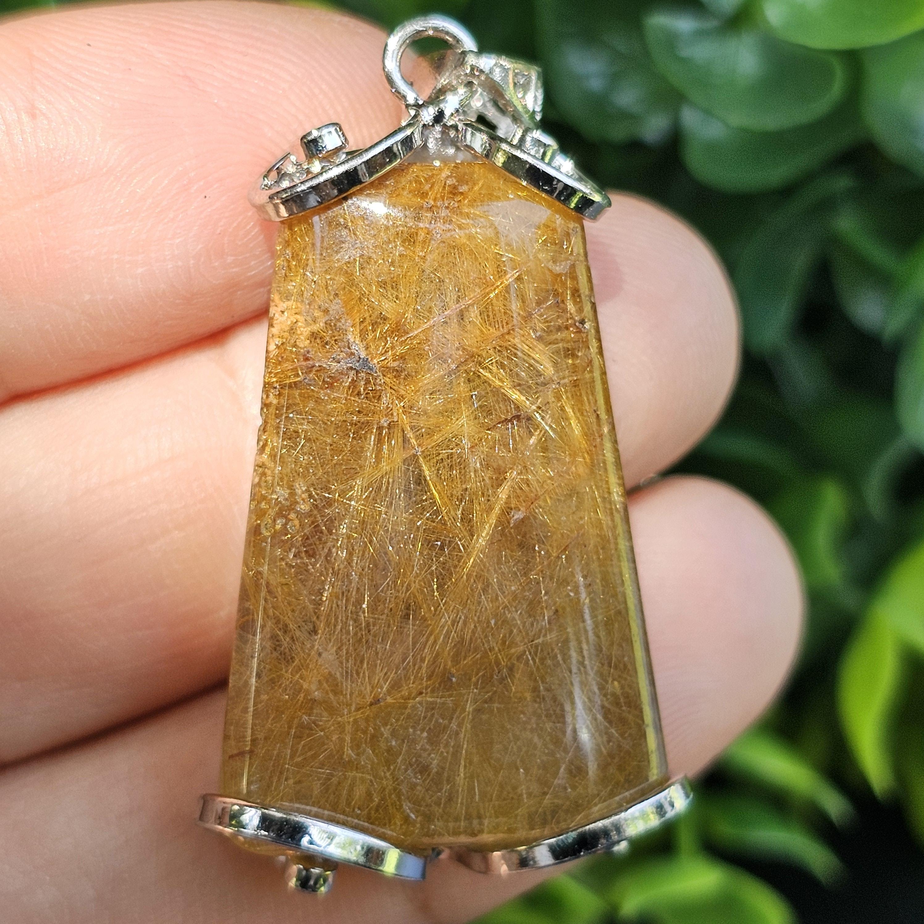 จี้ไหมทอง (Golden Rutilated Quartz) 10.47 กรัม g. พลอยแท้ อัญมณีมงคลประจําวันเกิด เครื่องประดับพลอย
