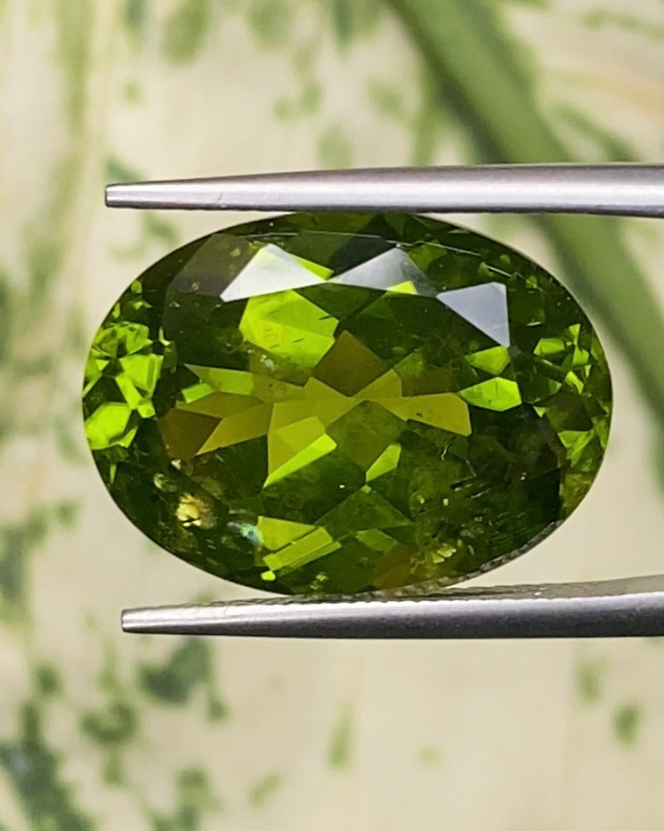 พลอย เพอริดอต Peridot 14.30 กะรัต (Cts.) *พิเศษ ประกายใบบัว Lily pad * พลอยแท้ อัญมณีมงคลประจําวันเกิด เครื่องประดับพลอย