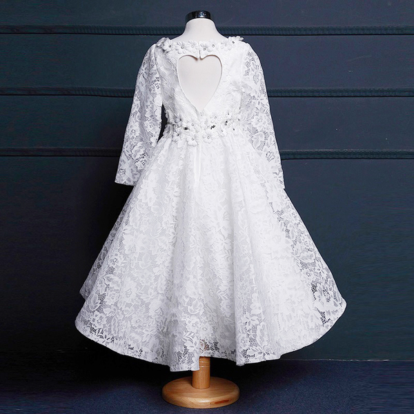 Pre-Order ชุดราตรีเด็ก สไตล์เจ้าหญิง แขนยาว สีขาว ผ้าลูกไม้ ซิปหลัง