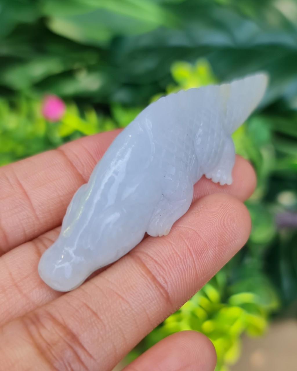 หยก แกะสลัก รูป จระเข้ (Burmese jadeite) หยก พม่า แท้