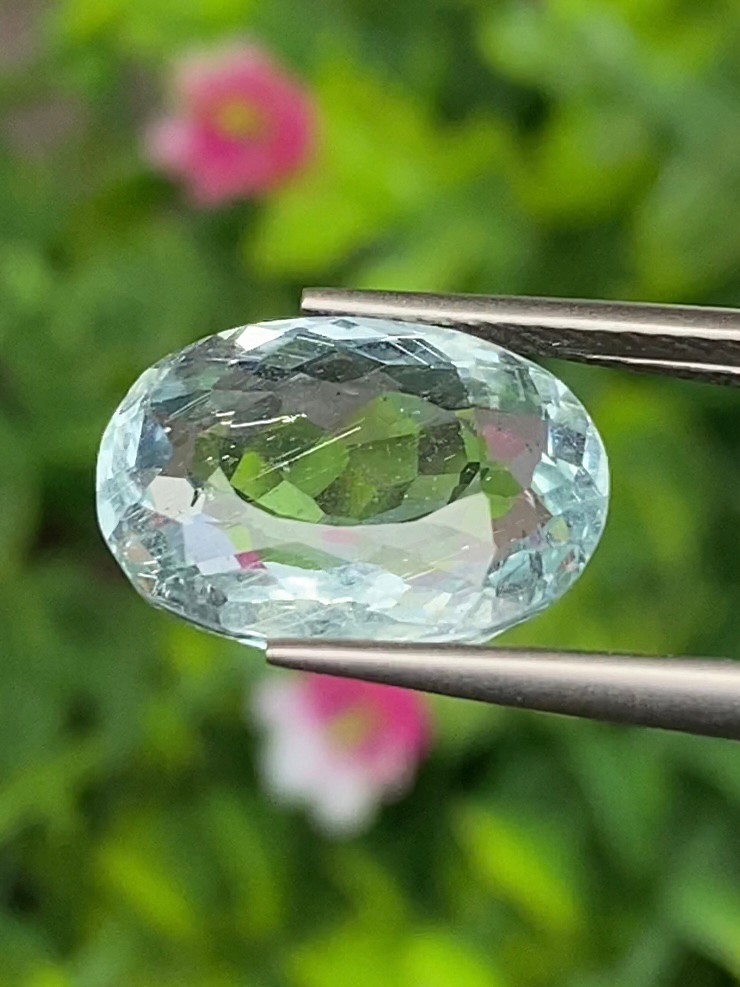 พลอย อความารีน Aquamarine 6.06 กะรัต (Cts.) พลอยแท้ อัญมณีมงคลประจําวันเกิด เครื่องประดับพลอย