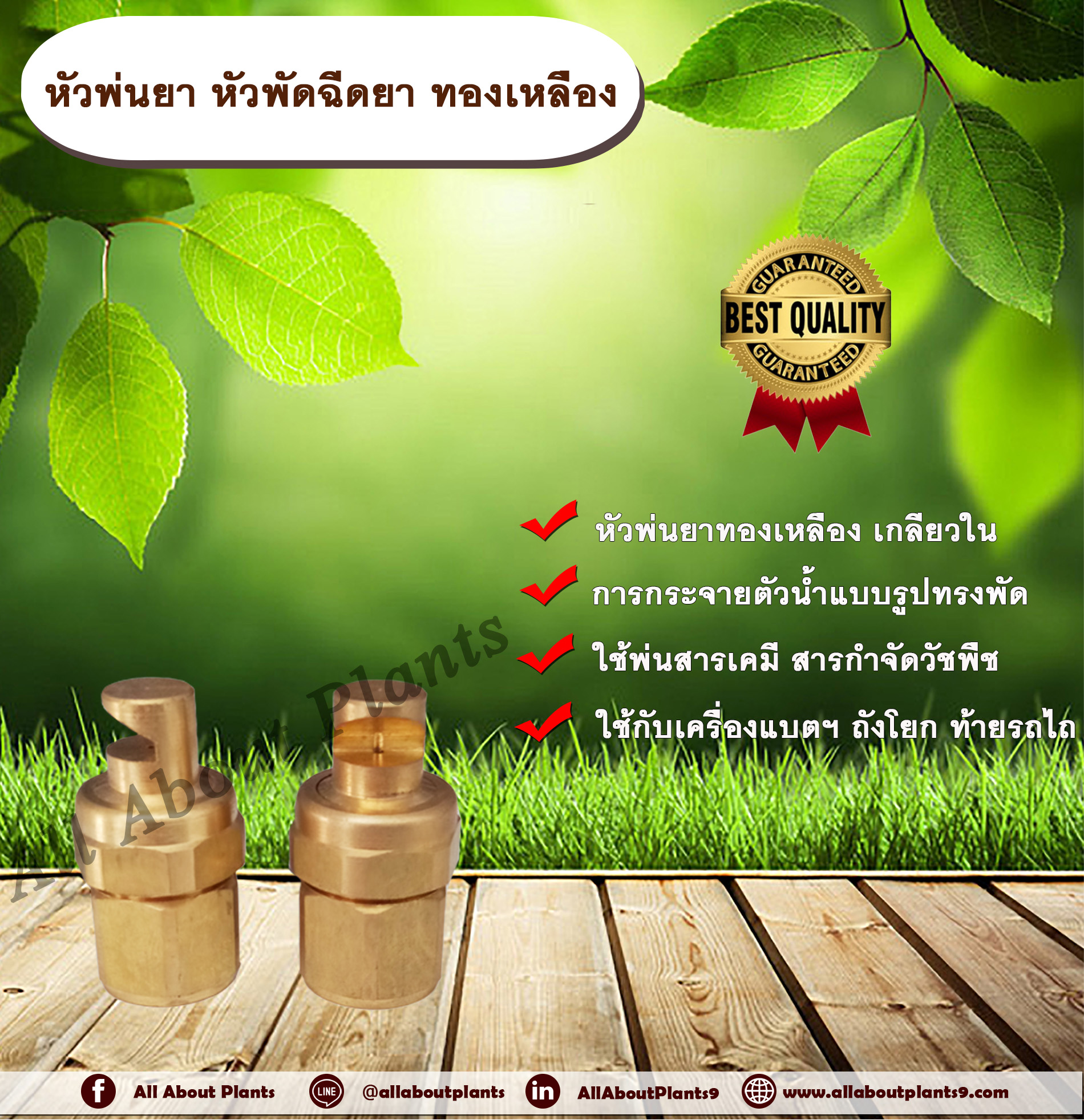 หัวพ่นยา หัวพัดฉีดยา ทองเหลือง หัวฉีดยา หัวพ่นทองเหลือง หัวฉีดยาทองเหลือง หัวพ่นยาติดท้ายรถไถ หัวพัด หัวฉีดสารกำจัดวัชพืช allaboutplants ชิ้น