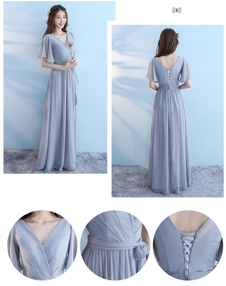 Pre-order ชุดเพื่อนเจ้าสาว สีเทา ผ้าชีฟอง เชือกผูกหลัง มีหลายแบบ