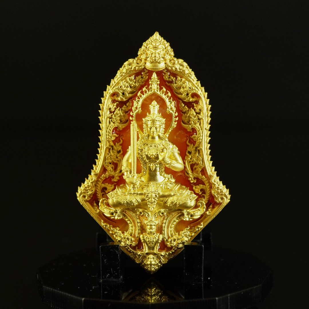 เหรียญพระไพศรพณ์ (ท้าวเวสสุวรรณ) รุ่นประทานพร รายการพิเศษ VIP เนื้อบรอนซ์ชุบทองลงยาส้ม