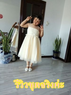 Pre-order ชุดราตรีเด็ก ชุดออกงาน ชุดกระโปรง สไตล์เจ้าหญิง แขนกุด คอกลม ผ้าลูกไม้ กระโปรงตาข่าย แต่งโบว์ด้านหลัง มีซิป