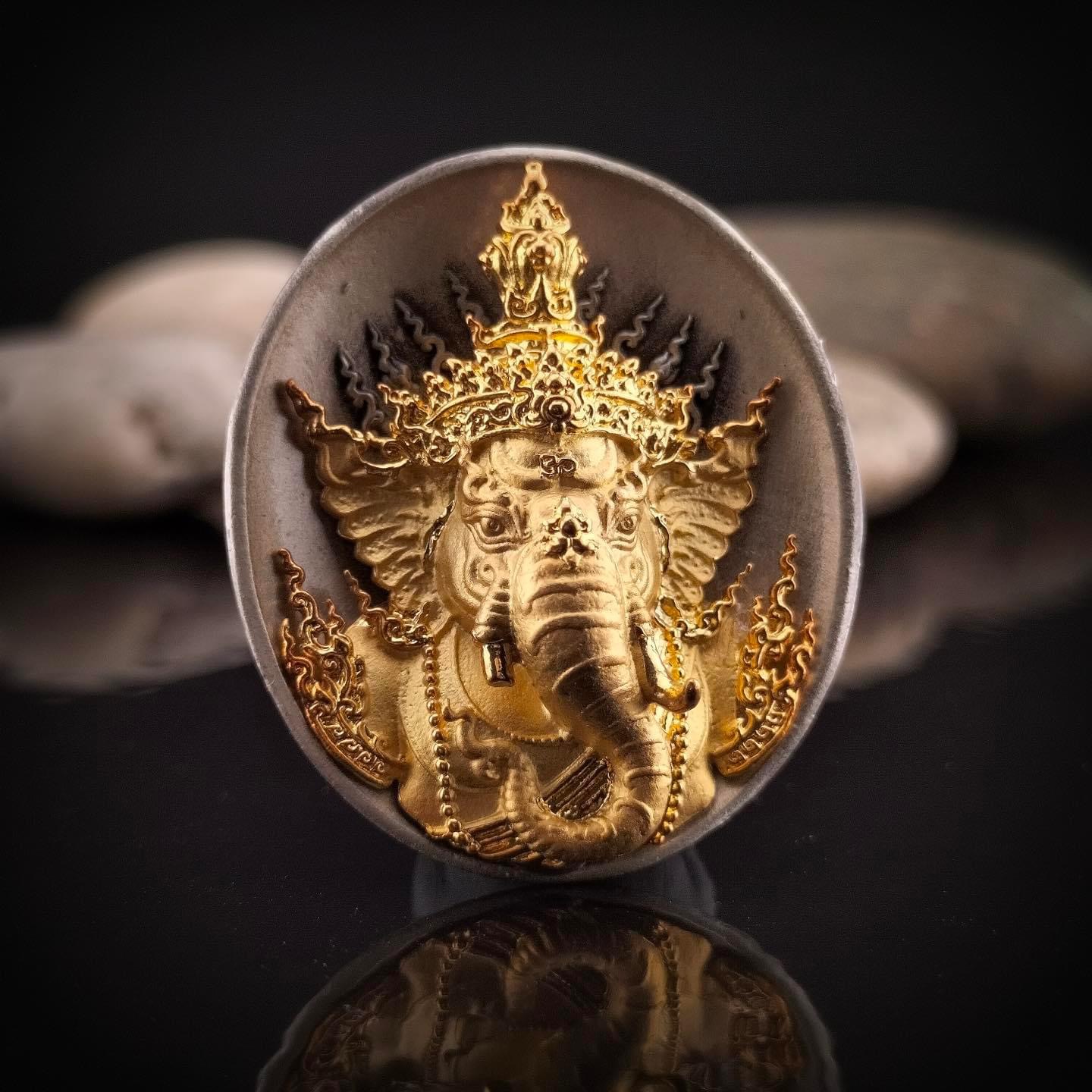 พระพิฆเณศ พรคเณศลิขิต เนื้อชนวนชุบซาติน องค์ชุบทอง