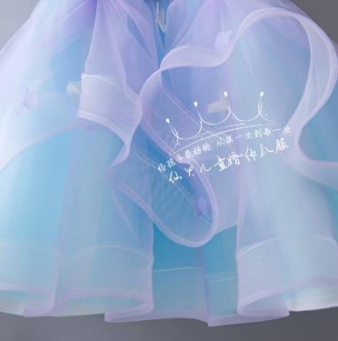 Pre-order ชุดแฟนซี ชุดราตรีเด็ก แขนกุด แต่งดอกไม้ ปักดิ้นช่วงบน กระโปรงผ้าแก้วแต่งระบาย ซิปหลัง สวยหวาน