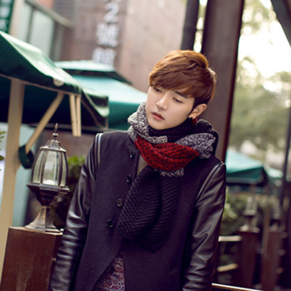 ผ้าพันคอไหมพรมถักลายตัดสี ผืนยาว ใช้ได้ทั้งหญิงและชาย (11307L)