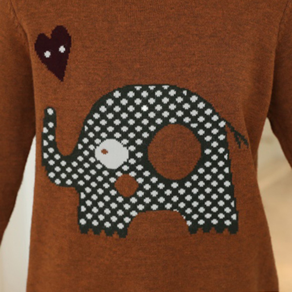 เสื้อไหมพรมวูลเนื้อนิ่ม แขนยาว ถักลายช้างน้อย (12268B)