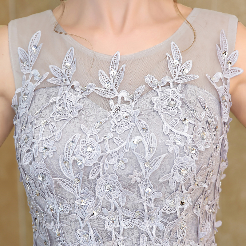 Pre-order ชุดราตรียาว แขนกุด ปักดิ้น แต่งลูกไม้ ปัดเลื่อม กระโปรงตาข่าย เชือกผูกหลัง