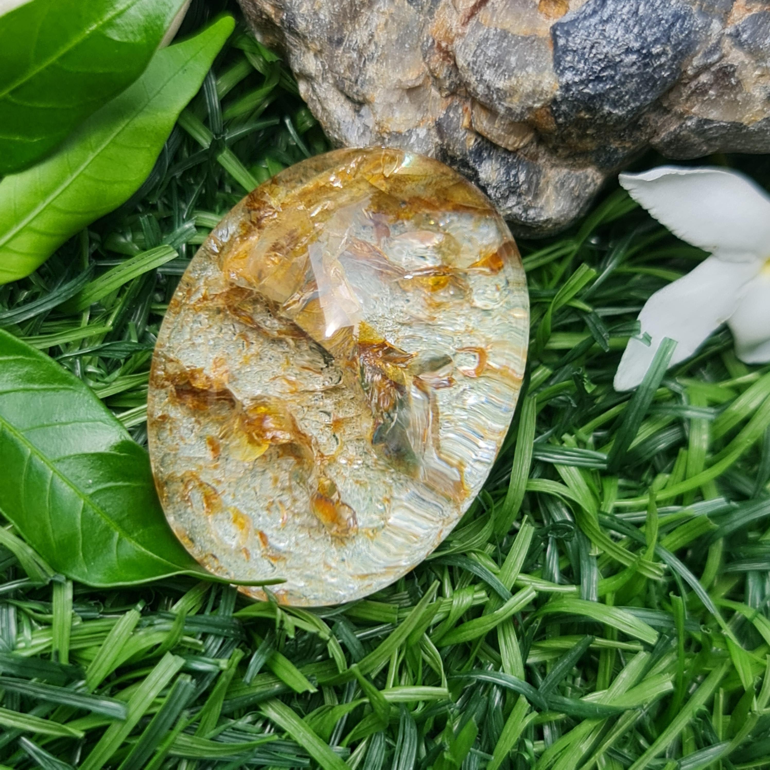 โป่งข่าม ควอตซ์ Rutilated Quartz 103.05 กะรัต Cts. พลอยแท้ อัญมณีมงคลประจําวันเกิด เครื่องประดับพลอย