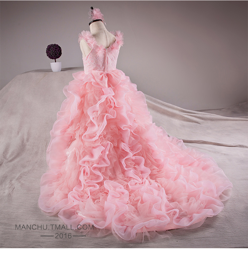 Pre-order ชุดราตรีเด็ก ชุดออกงาน ชุดกระโปรง สไตล์เจ้าหญิง แขนกุด คอกลม ผ้าลูกไม้ แต่งดอก กระโปรงผ้าแก้วเป็นชั้น ๆ แต่งโบว์ด้านหลัง ซิปหลัง