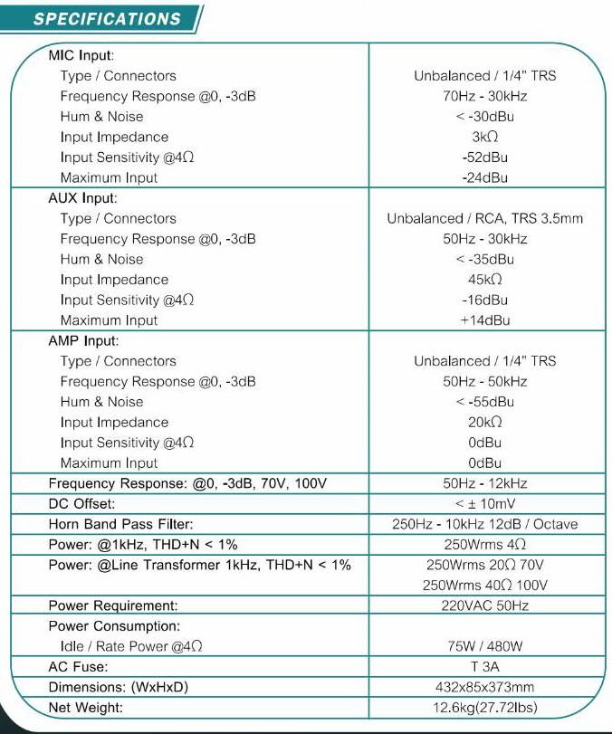 NPE TM-250MP3 POWERMIXER+LINE+USB