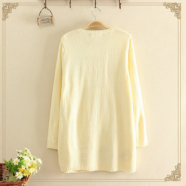 เสื้อไหมพรมตัวยาว แต่งปักลายการ์ตูนน่ารัก (11816LM)