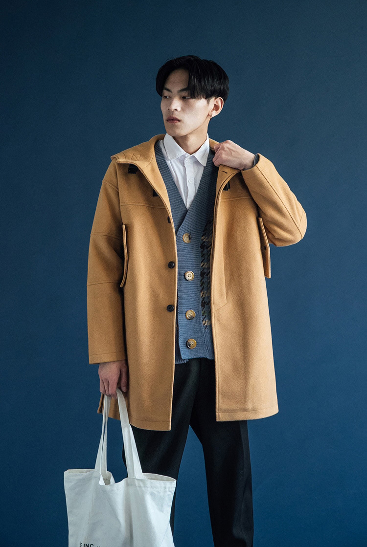 เสื้อโค้ทผ้าวูลกันหนาวผู้ชาย มีฮู้ด ทรงโอเวอร์ไซส์ (10250MM)