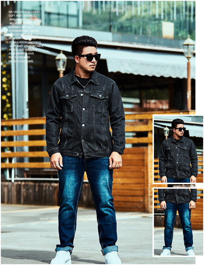 เสื้อแจ็กเก็ตยีนส์สีดำฟอก กระเป๋าคู่อก BIG SIZE (10318MM)