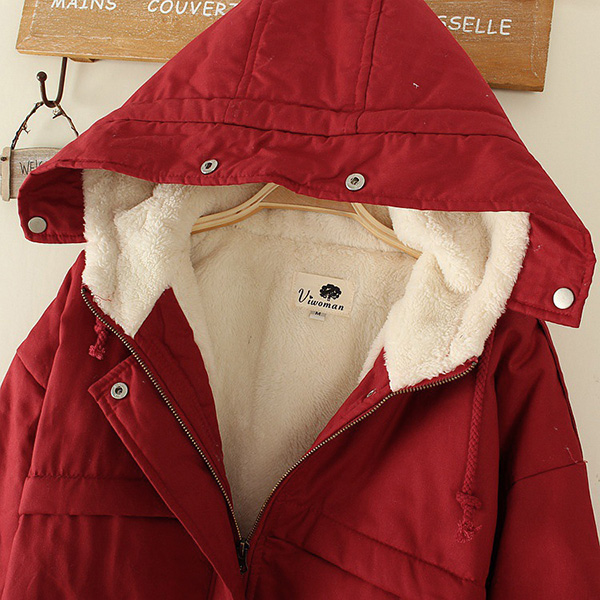 เสื้อโค้ทกันหนาววินเทจ มีฮู้ด ซับผ้าขนนุ่มใส่ติดลบได้ (12216LM)