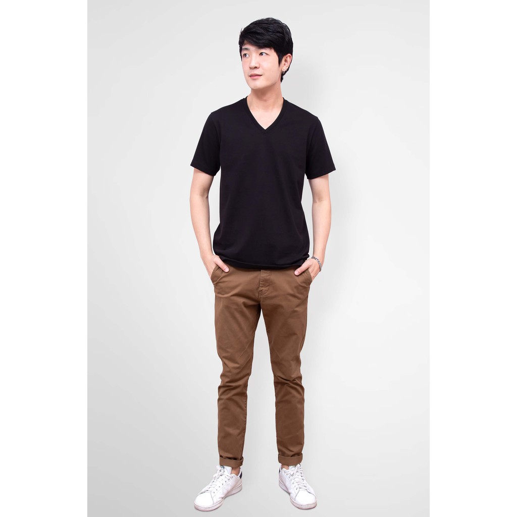 Noproblem Noproblem ยอดขาย No.1 รับประกัน ไม่ย้วย ไม่ยืด ผ้านุ่ม เสื้อยืด สีพื้น เสื้อยืดคอวี สีดำ