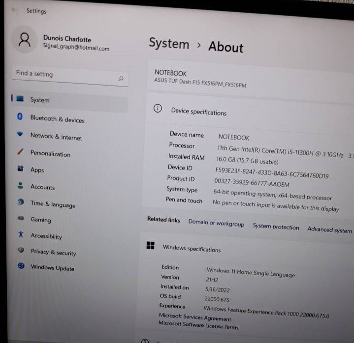 โน๊ตบุ๊คมือสอง ประกันร้าน 1 เดือน Asus TUF Gaming Dash F15 FX516PM (i5-11300 Ram16GB SSD M.2 512GB RTX 3060) พร้อม Adapter